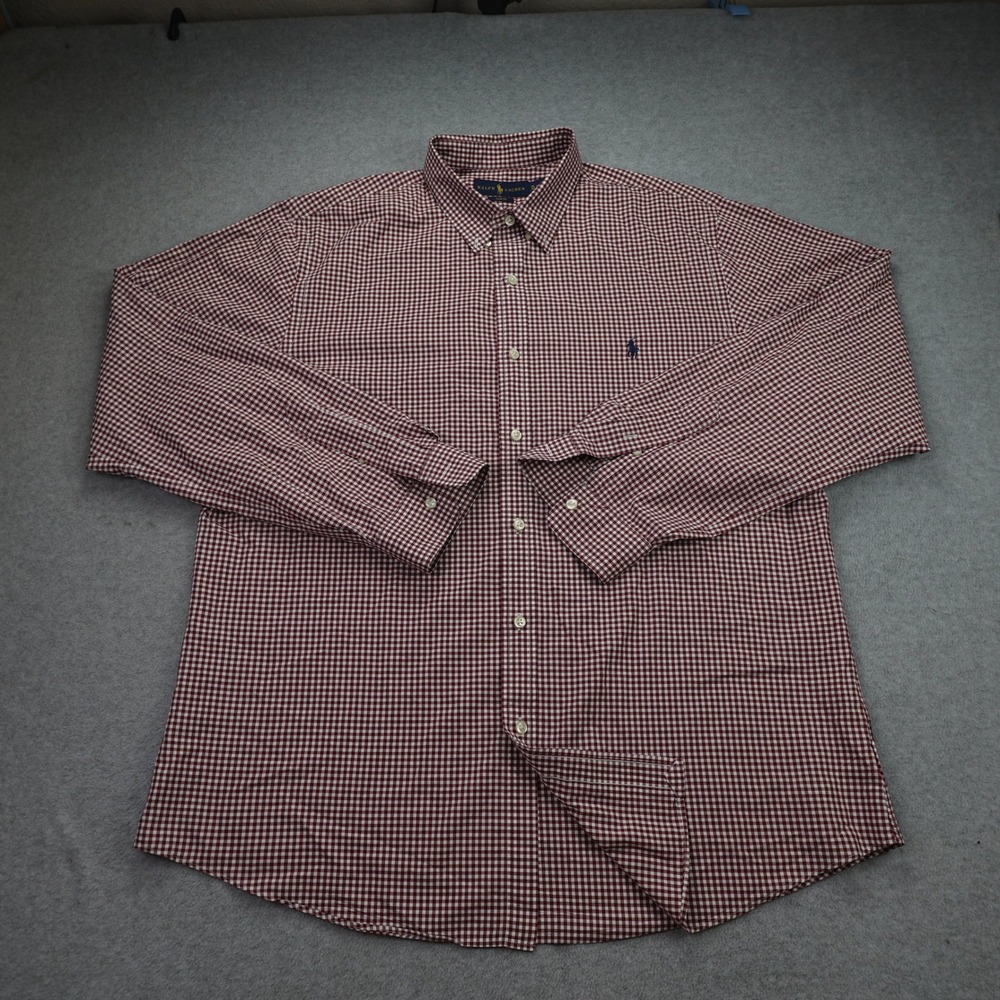Ralph Lauren Shirt Mens XL Burgundy Gingham Slim Fit Button Down Long Sleeve